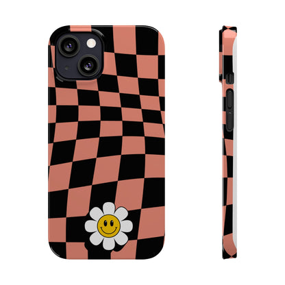 Pink and Black Checked Background with Happy Daisy iPhone Slim Phone Case - Eddy and Rita