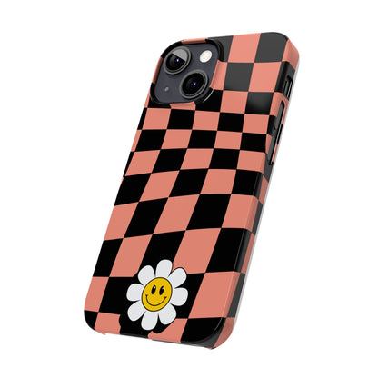 Pink and Black Checked Background with Happy Daisy iPhone Slim Phone Case - Eddy and Rita