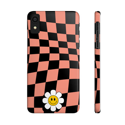 Pink and Black Checked Background with Happy Daisy iPhone Slim Phone Case - Eddy and Rita