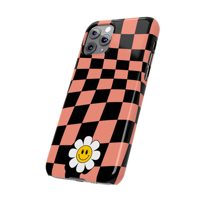 Pink and Black Checked Background with Happy Daisy iPhone Slim Phone Case - Eddy and Rita