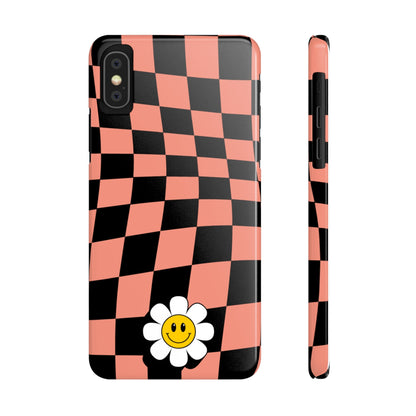 Pink and Black Checked Background with Happy Daisy iPhone Slim Phone Case - Eddy and Rita