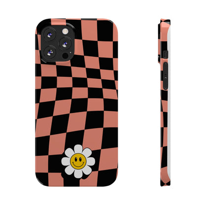 Pink and Black Checked Background with Happy Daisy iPhone Slim Phone Case - Eddy and Rita