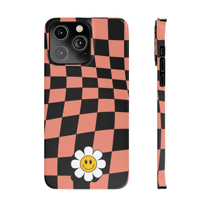 Pink and Black Checked Background with Happy Daisy iPhone Slim Phone Case - Eddy and Rita