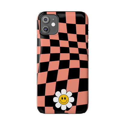 Pink and Black Checked Background with Happy Daisy iPhone Slim Phone Case - Eddy and Rita