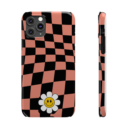 Pink and Black Checked Background with Happy Daisy iPhone Slim Phone Case - Eddy and Rita