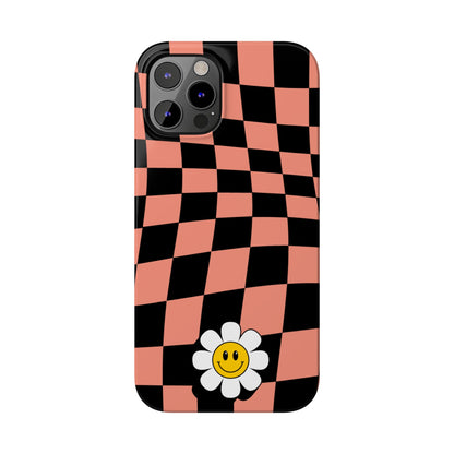 Pink and Black Checked Background with Happy Daisy iPhone Slim Phone Case - Eddy and Rita