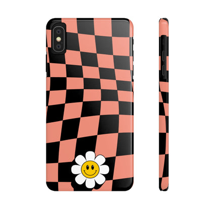 Pink and Black Checked Background with Happy Daisy iPhone Slim Phone Case - Eddy and Rita