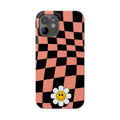 Pink and Black Checked Background with Happy Daisy iPhone Slim Phone Case - Eddy and Rita