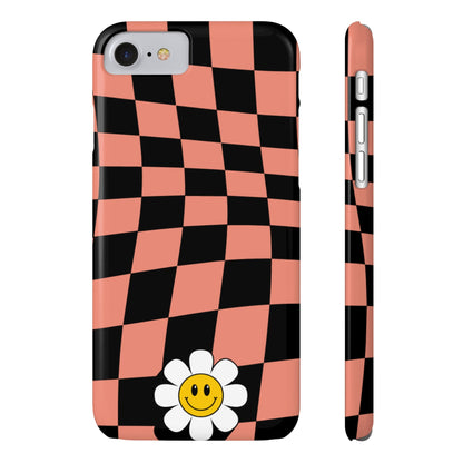 Pink and Black Checked Background with Happy Daisy iPhone Slim Phone Case - Eddy and Rita