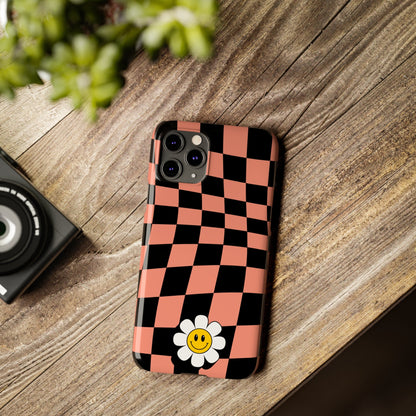 Pink and Black Checked Background with Happy Daisy iPhone Slim Phone Case - Eddy and Rita