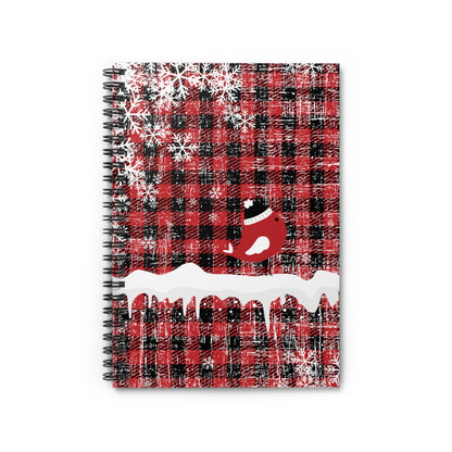 Red Checked Winter Wonderland Spiral Notebook - Ruled Line with Charming Bird and Snowflakes - Eddy and Rita