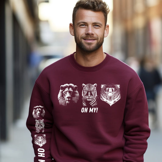 Roaring Trio: Lion, Tiger, Bear Men's Sweatshirt with Sleeve Detail - Eddy and Rita