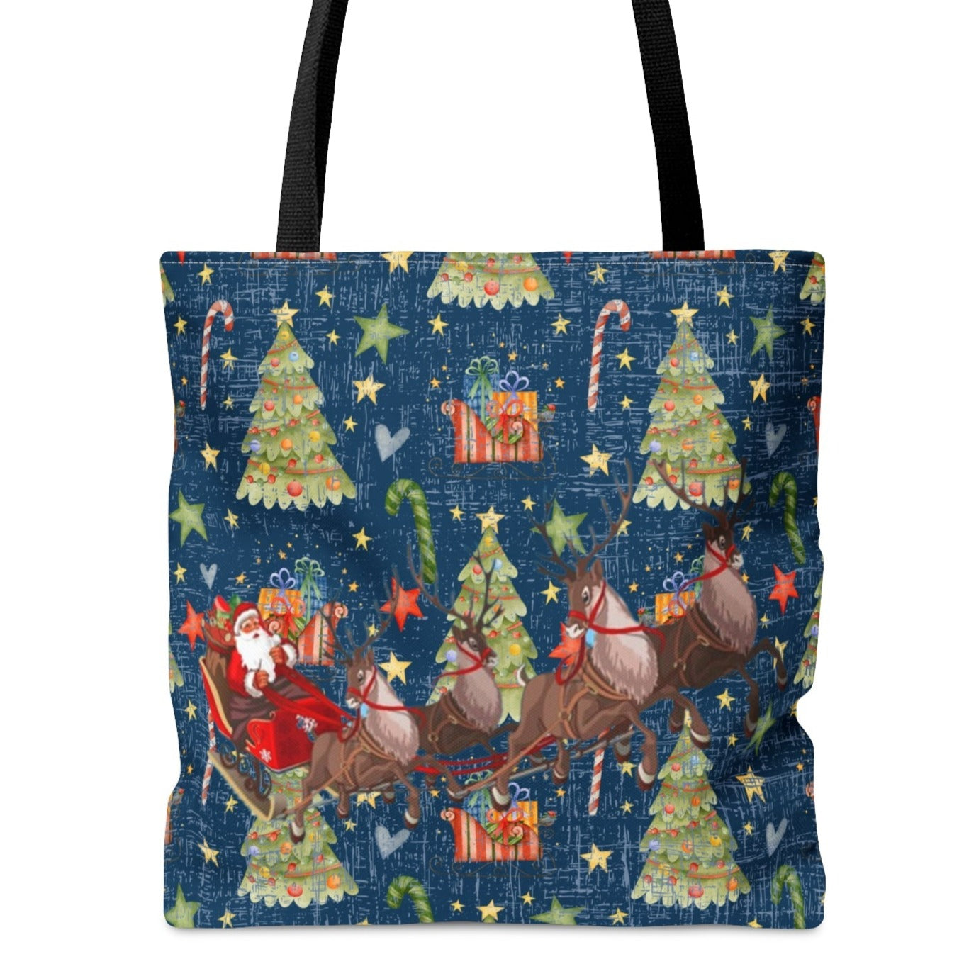 Santa on Sleigh Christmas Pattern Large Tote Bag: Festive Holiday Carryall - Eddy and Rita