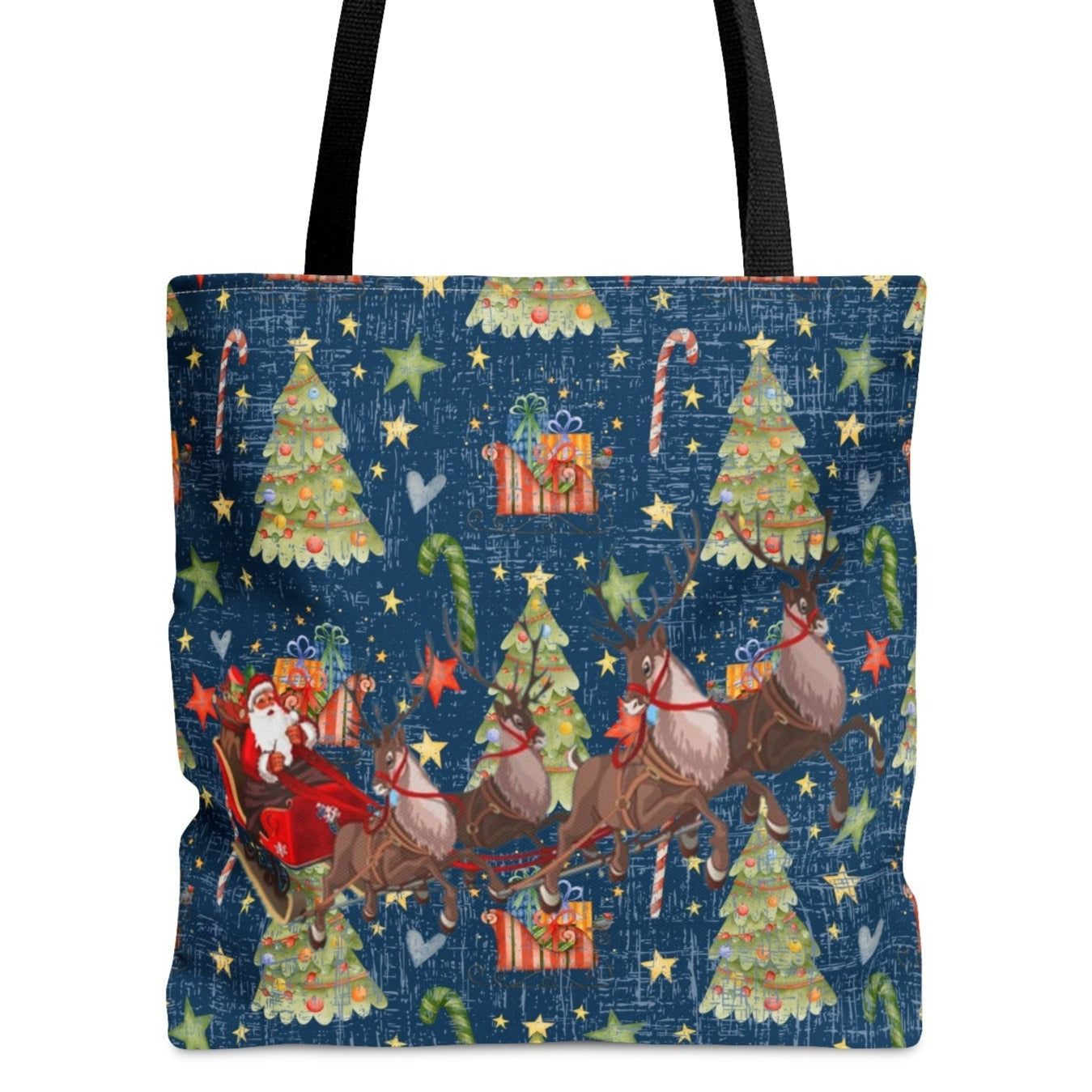 Santa on Sleigh Christmas Pattern Large Tote Bag: Festive Holiday Carryall - Eddy and Rita