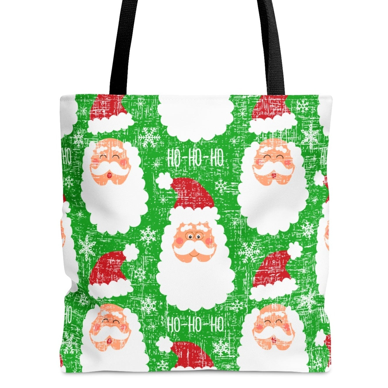 Santa Pattern on Christmas Green Large Tote Bag: Festive Holiday Carryall - Eddy and Rita