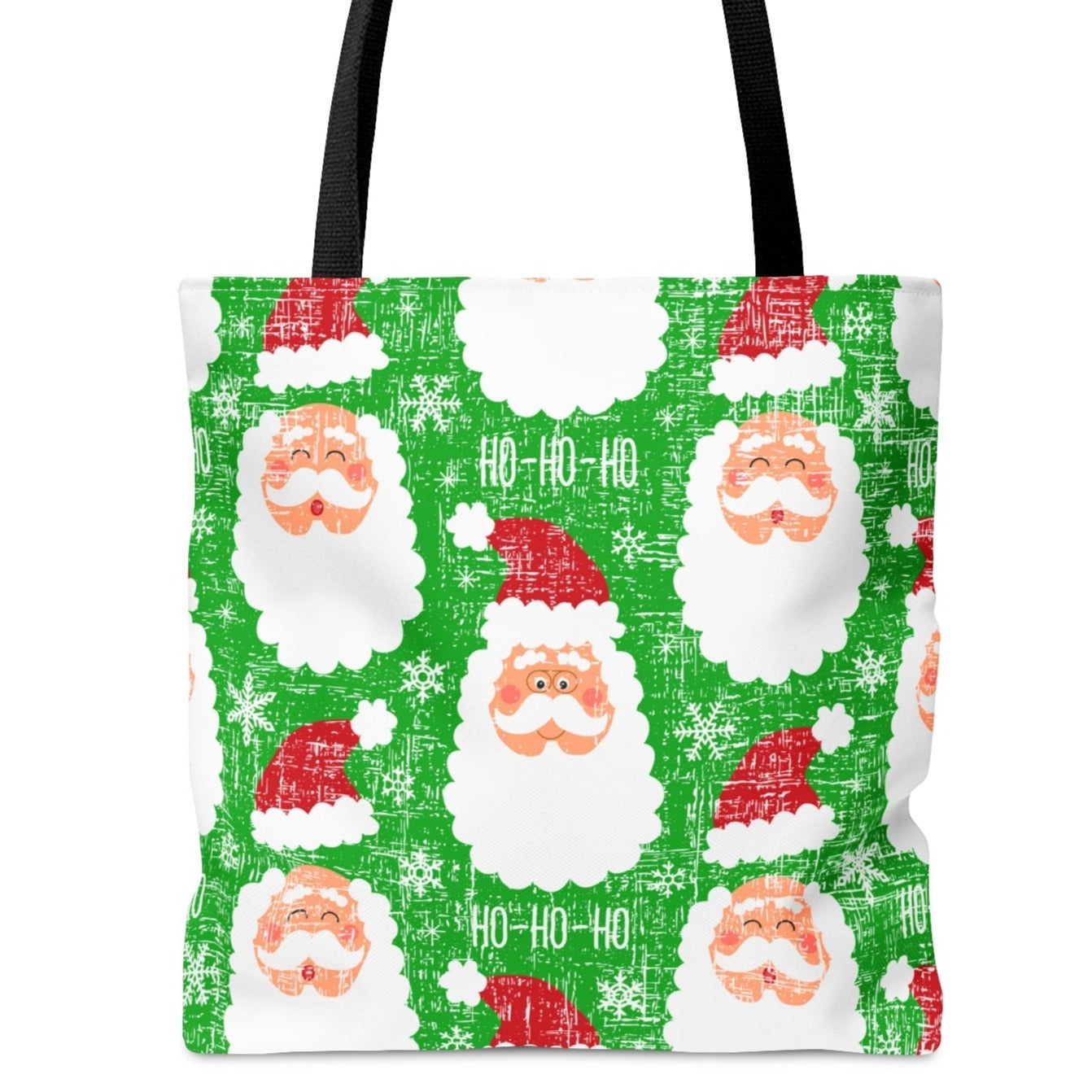 Santa Pattern on Christmas Green Large Tote Bag: Festive Holiday Carryall - Eddy and Rita