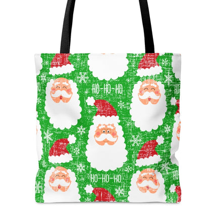 Santa Pattern on Christmas Green Large Tote Bag: Festive Holiday Carryall - Eddy and Rita