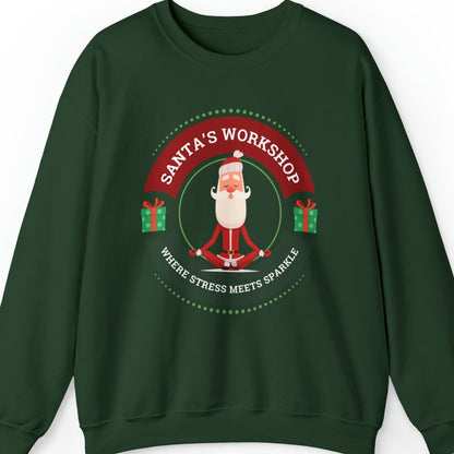 Santa's Workshop: Where Stress Meets Sparkle Women's Sweatshirt with Santa Graphic - Eddy and Rita