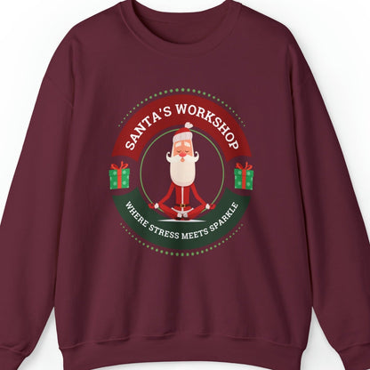 Santa's Workshop: Where Stress Meets Sparkle Women's Sweatshirt with Santa Graphic - Eddy and Rita