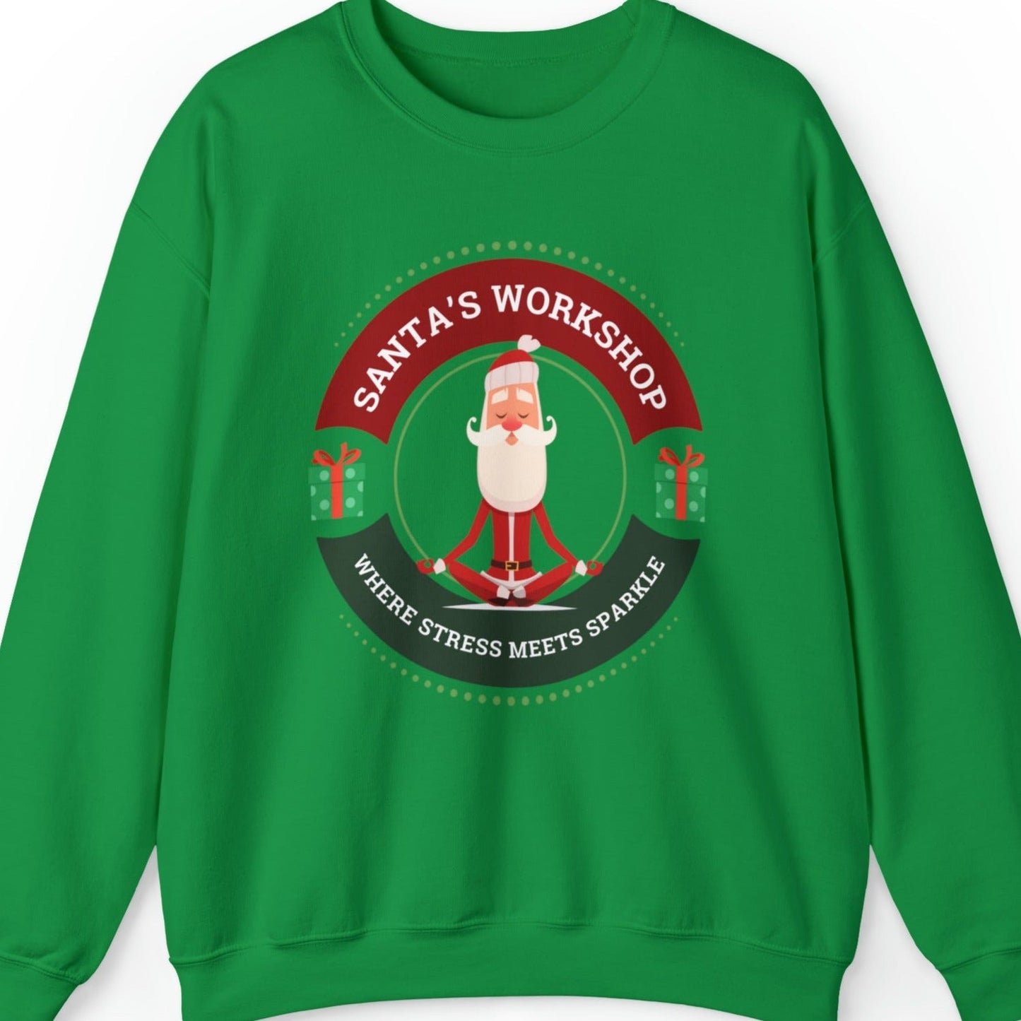 Santa's Workshop: Where Stress Meets Sparkle Women's Sweatshirt with Santa Graphic - Eddy and Rita