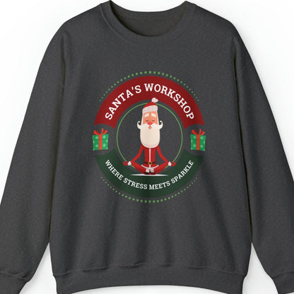 Santa's Workshop: Where Stress Meets Sparkle Women's Sweatshirt with Santa Graphic - Eddy and Rita