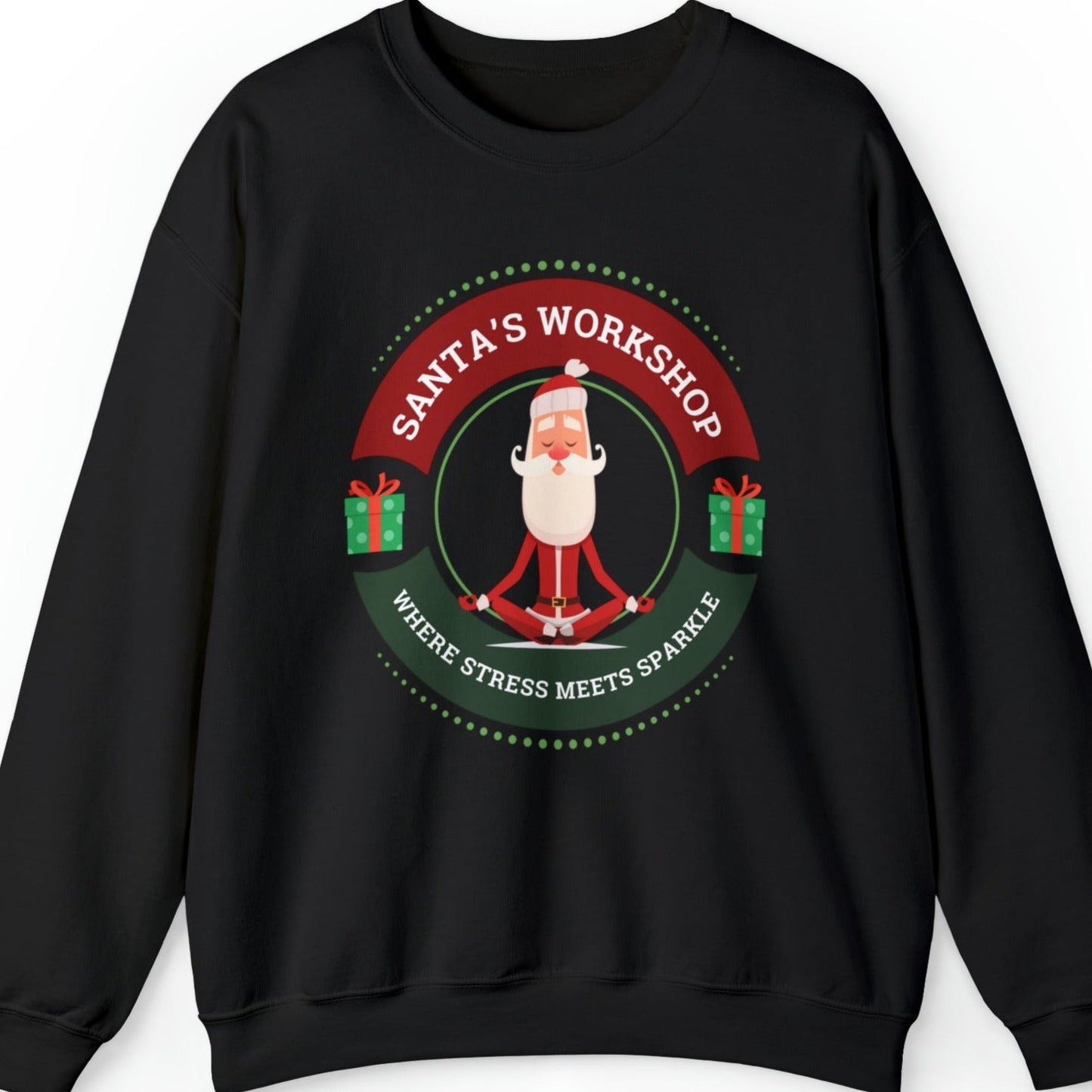 Santa's Workshop: Where Stress Meets Sparkle Women's Sweatshirt with Santa Graphic - Eddy and Rita