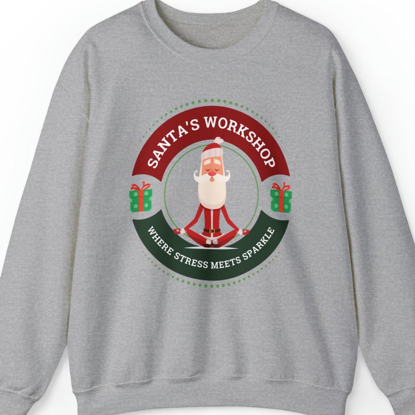 Santa's Workshop: Where Stress Meets Sparkle Women's Sweatshirt with Santa Graphic - Eddy and Rita