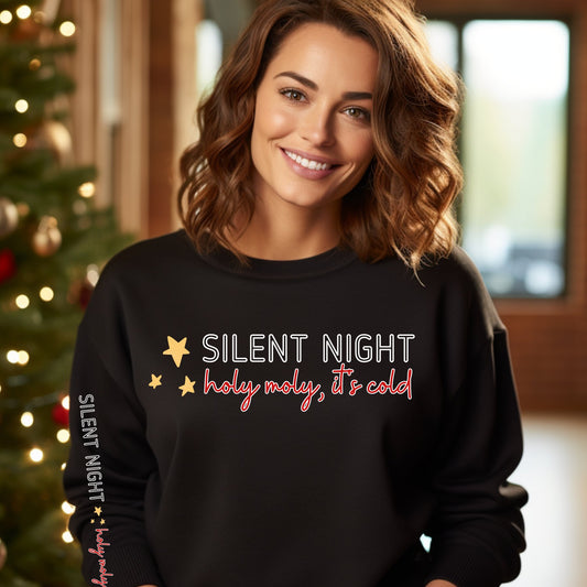 Silent Night, Holy Moly It's Cold Women's Sweatshirt: Starry Design & Arm Detail - Eddy and Rita