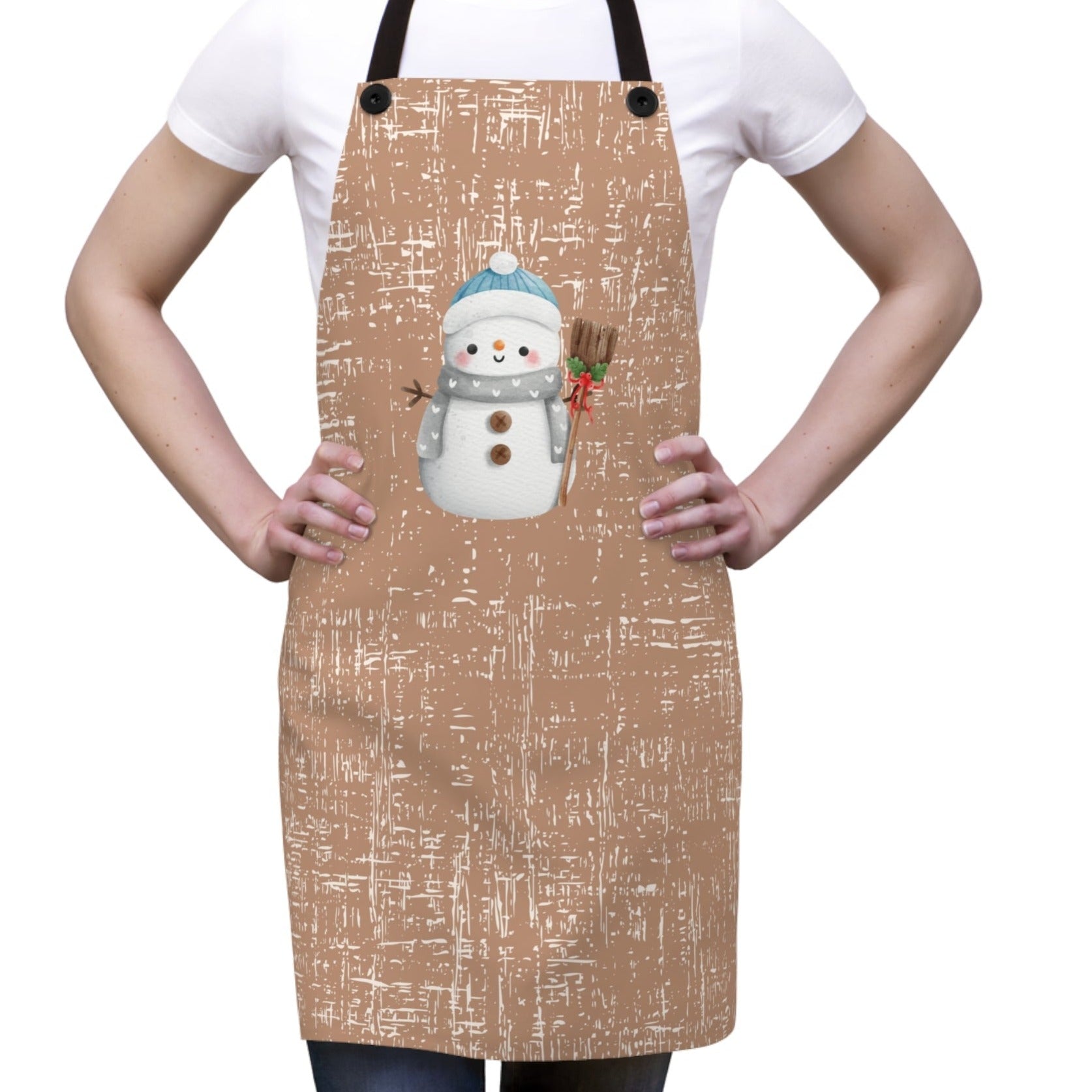 Snowman on Caramel Colored Apron - Eddy and Rita
