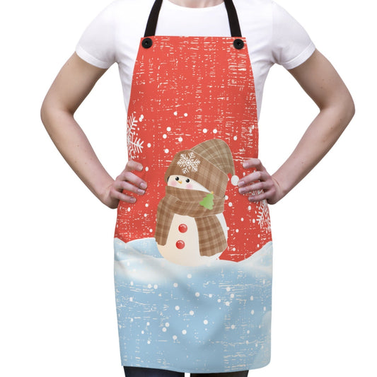 Snowman on Fresh Snow with Red & White Snowflake Apron - Eddy and Rita