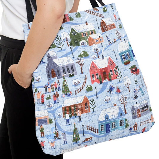 Snowy Winter Village Large Tote Bag: Cozy Seasonal Carryall - Eddy and Rita