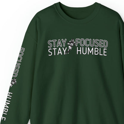 Stay Humble Stay Focused Football Men's Sweatshirt: Player & Sleeve Detail - Eddy and Rita