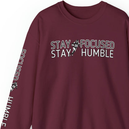 Stay Humble Stay Focused Football Men's Sweatshirt: Player & Sleeve Detail - Eddy and Rita