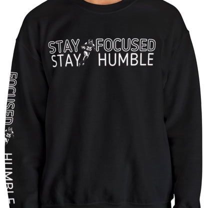 Stay Humble Stay Focused Football Men's Sweatshirt: Player & Sleeve Detail - Eddy and Rita