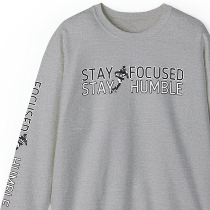 Stay Humble Stay Focused Football Men's Sweatshirt: Player & Sleeve Detail - Eddy and Rita