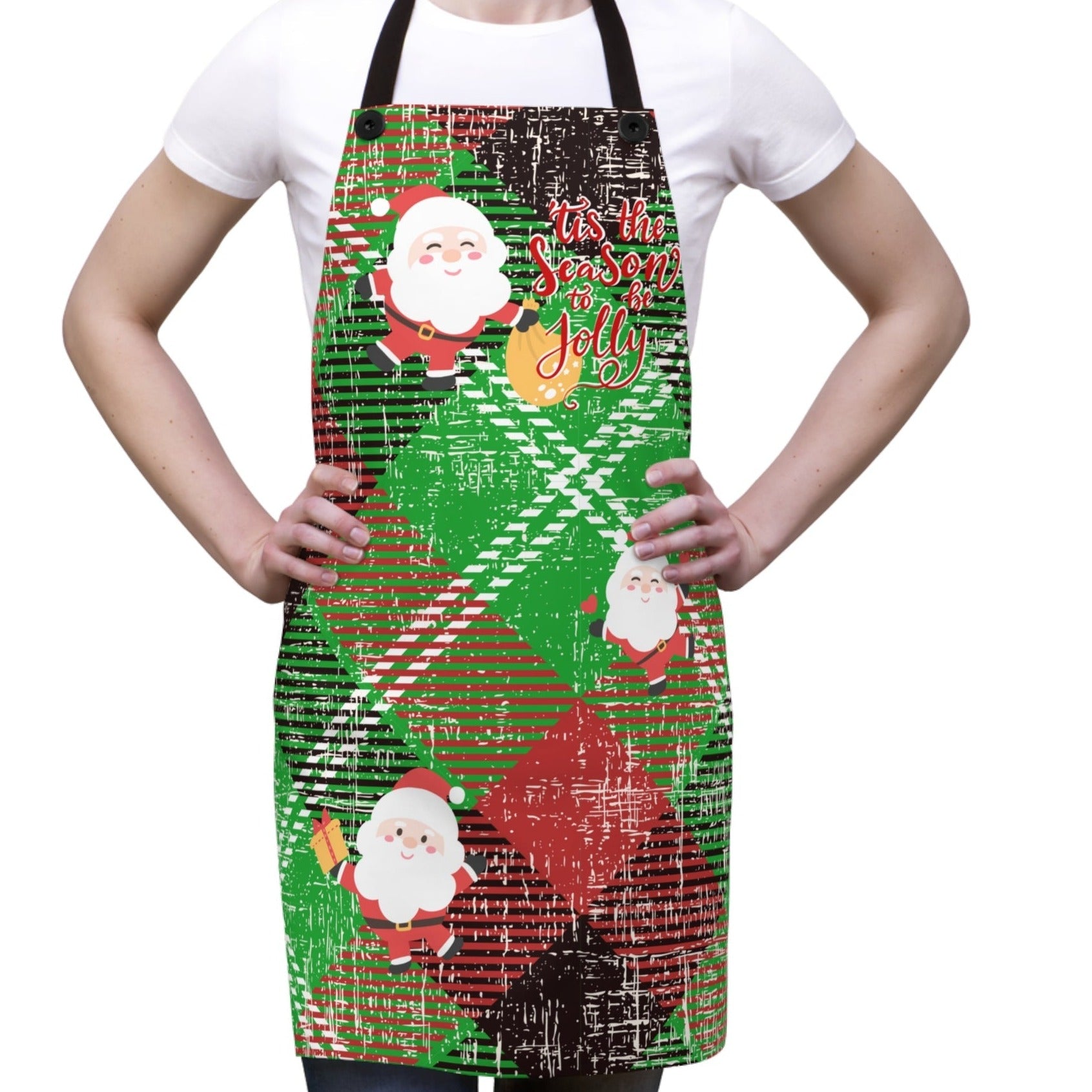 Tis the Season to Be Jolly Red & Green Plaid Apron - Eddy and Rita