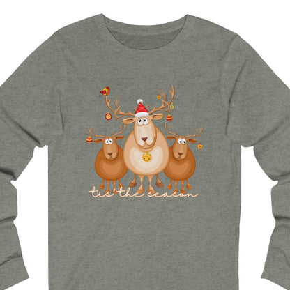 Tis the Season with Three Reindeer Women's Long Sleeve Tee - Festive Holiday Shirt - Eddy and Rita