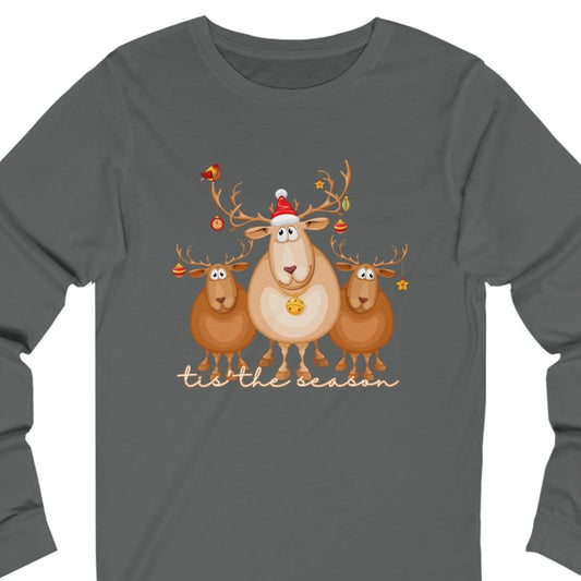 Tis the Season with Three Reindeer Women's Long Sleeve Tee - Festive Holiday Shirt - Eddy and Rita