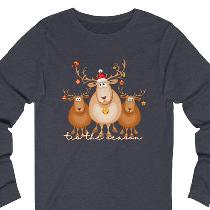 Tis the Season with Three Reindeer Women's Long Sleeve Tee - Festive Holiday Shirt - Eddy and Rita