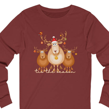 Tis the Season with Three Reindeer Women's Long Sleeve Tee - Festive Holiday Shirt - Eddy and Rita