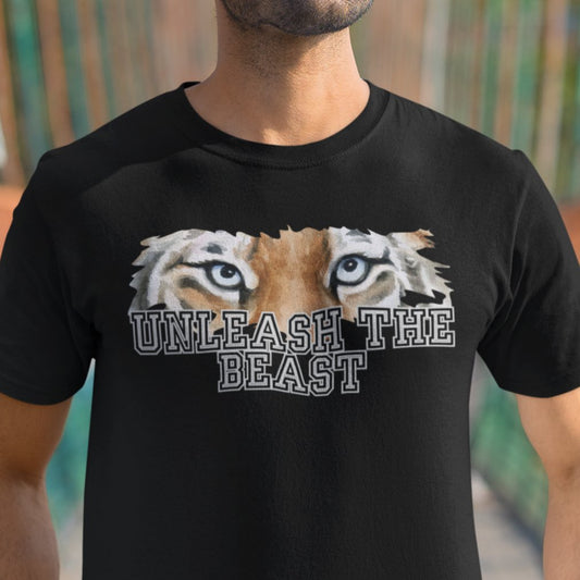 Unleash the Beast Tiger Eyes Men's Tee - Powerful and Inspirational Shirt - Eddy and Rita