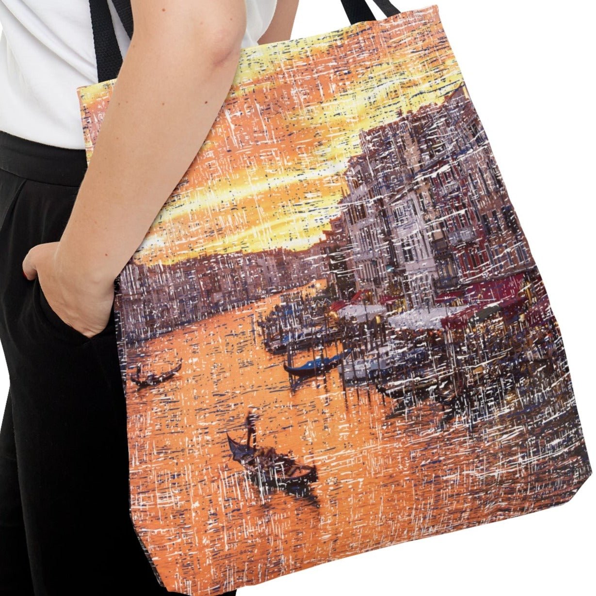 Venice Gondola Scene Large Tote Bag - Italian Waterfront View Travel Inspired Accessory - Eddy and Rita