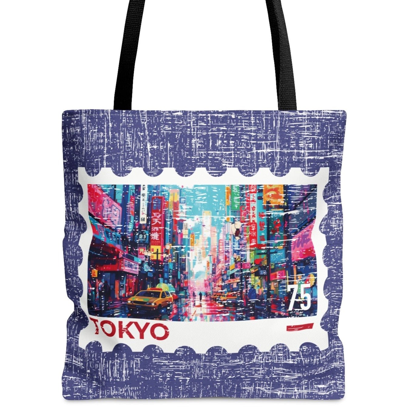 Vibrant Tokyo Stamp Large Tote Bag - Colorful Japanese Cityscape Design - Eddy and Rita