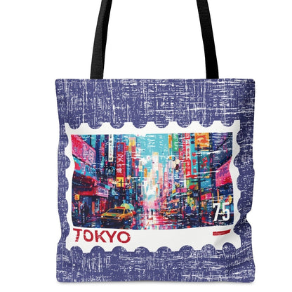 Vibrant Tokyo Stamp Large Tote Bag - Colorful Japanese Cityscape Design - Eddy and Rita