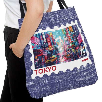 Vibrant Tokyo Stamp Large Tote Bag - Colorful Japanese Cityscape Design - Eddy and Rita