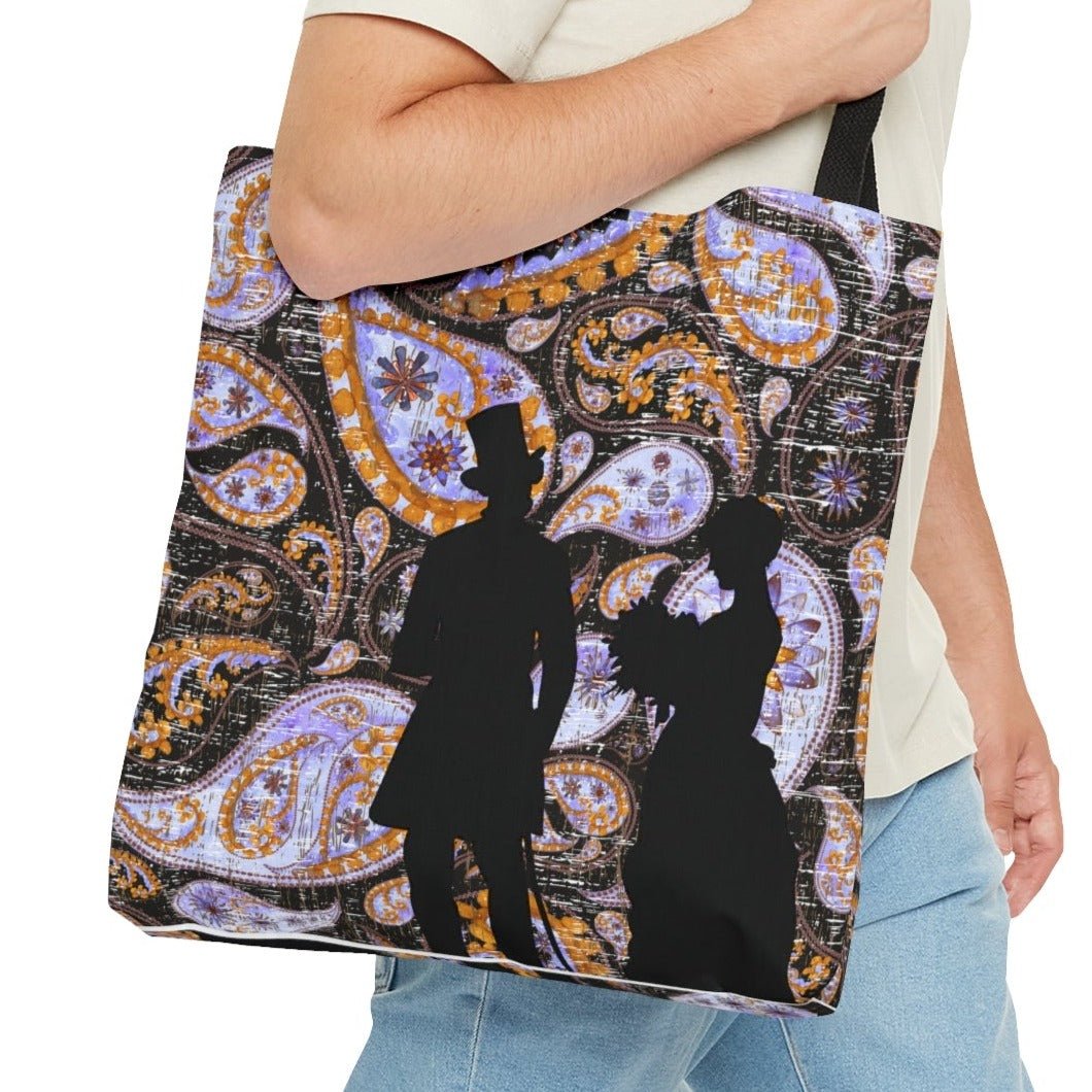 Victorian Couple Silhouette Large Tote Bag - Elegant Paisley Vintage Style - Eddy and Rita