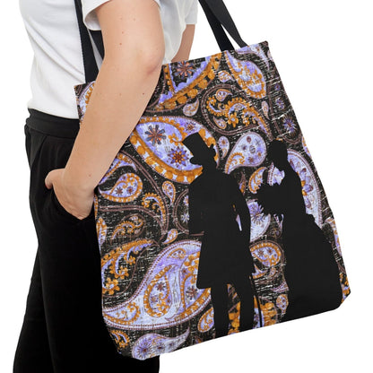 Victorian Couple Silhouette Large Tote Bag - Elegant Paisley Vintage Style - Eddy and Rita