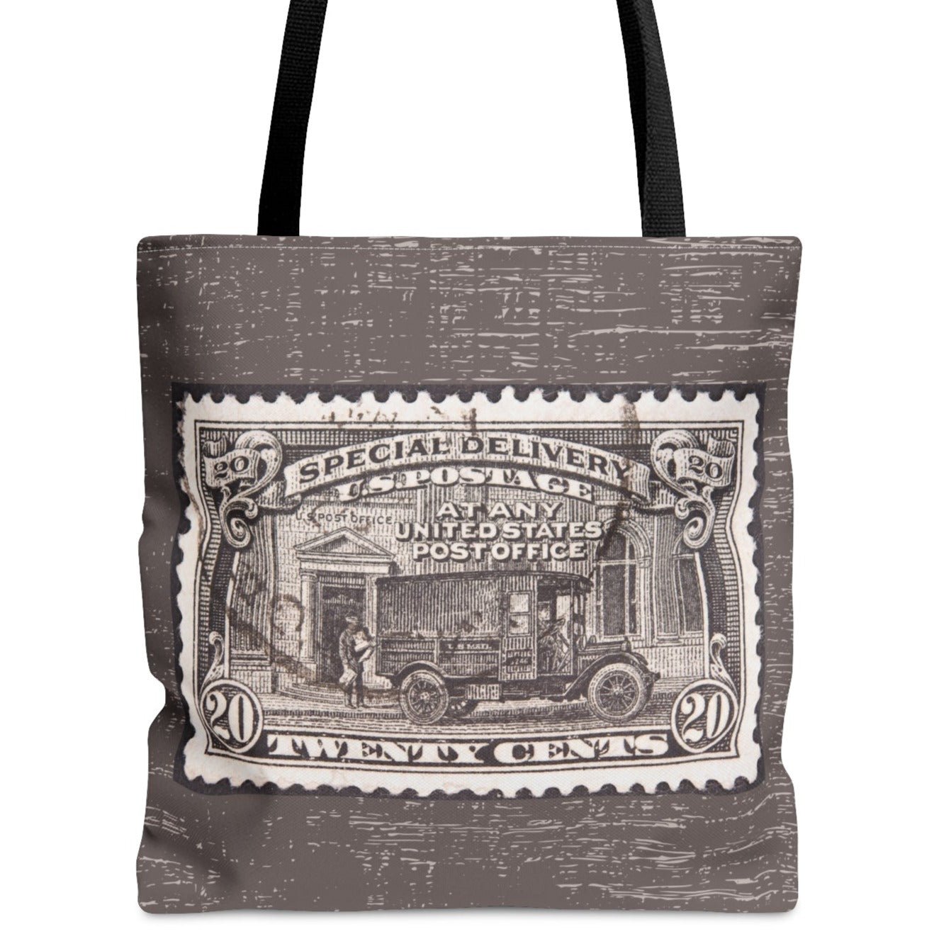 Vintage Twenty Cent Stamp Large Tote Bag - Retro Mocha Background Fashion Accessory - Eddy and Rita