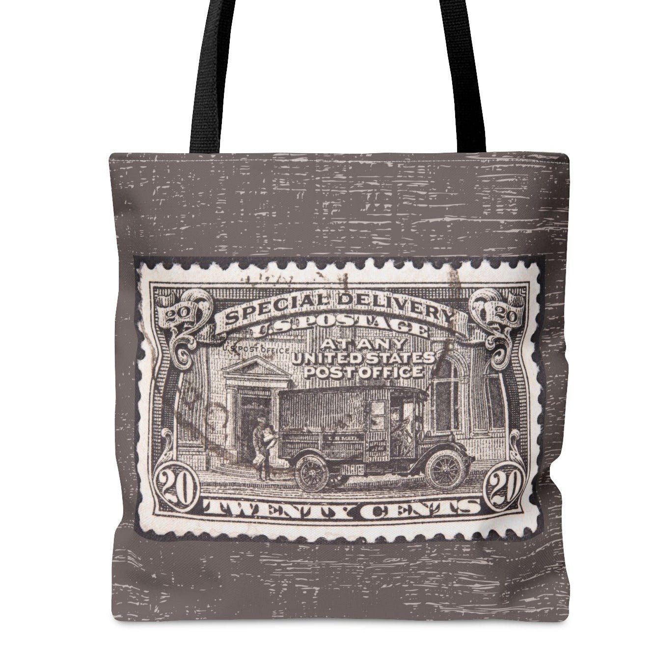 Vintage Twenty Cent Stamp Large Tote Bag - Retro Mocha Background Fashion Accessory - Eddy and Rita