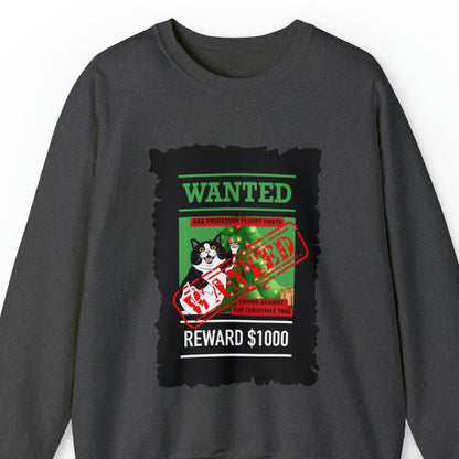 Wanted Reward $1000: Women's Christmas Sweatshirt – Festive Cat-Themed Apparel - Eddy and Rita